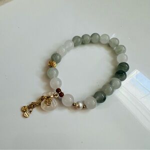 Omamori Wealth Bracelet Natural Jade and White Crystal - Prosperity